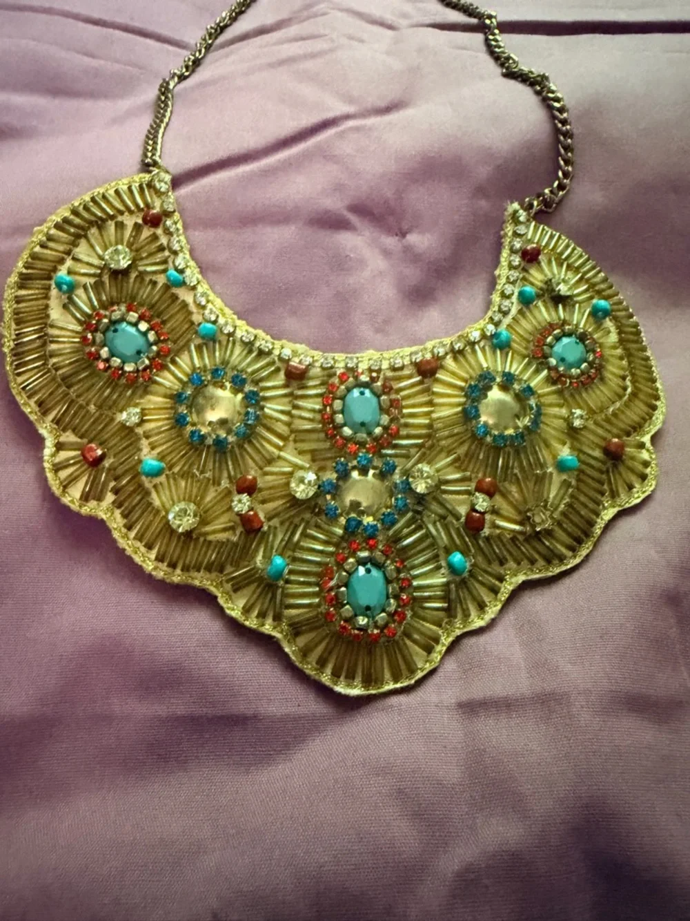 Boho Statement Necklace with Turquoise & Red Accents